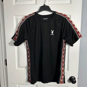 Playboy x PacSun tape logo branded tee shirt, size L, streetwear, black/red